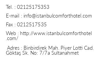 stanbul Comfort Hotel iletiim bilgileri